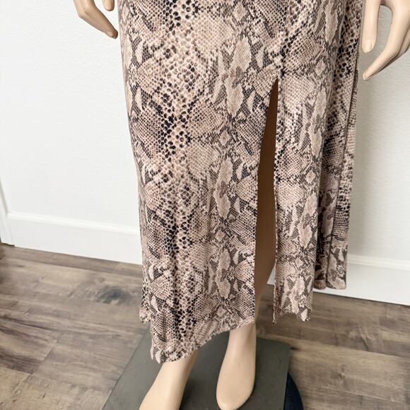 [Free Press] Snake Print Side Slit Crew Neck Flutter Sleeve Midi Dress Sz Large - Picture 5 of 10